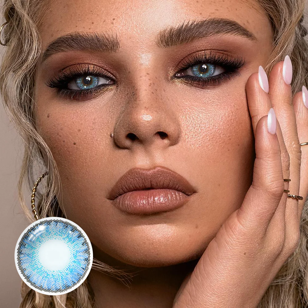 New 3-Tone Brilliant Blue Prescription Colored Contact Lenses - Roseibase