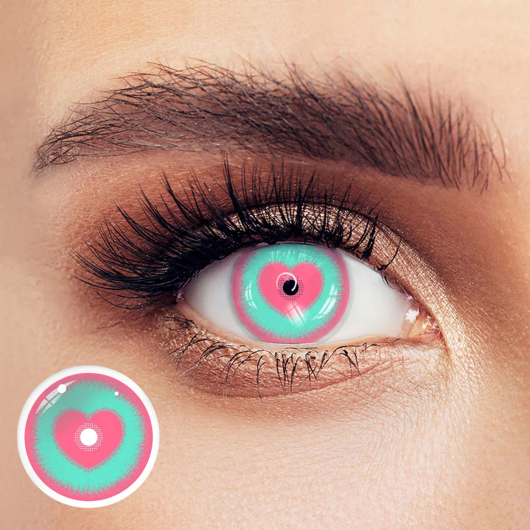 Cosplay Pink love Green Colored Contact Lenses - Roseibase