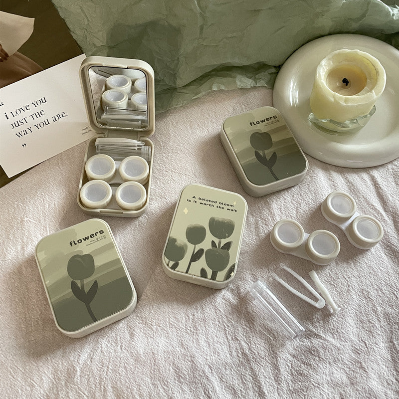 Ins Oil Painting Tulip Colored Contact Lens Case - Roseibase